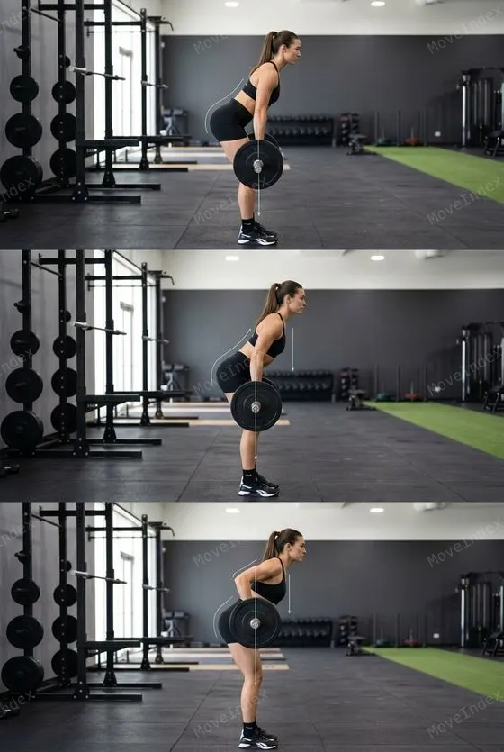 Barbell Row, female athlete, 3 sequential frames