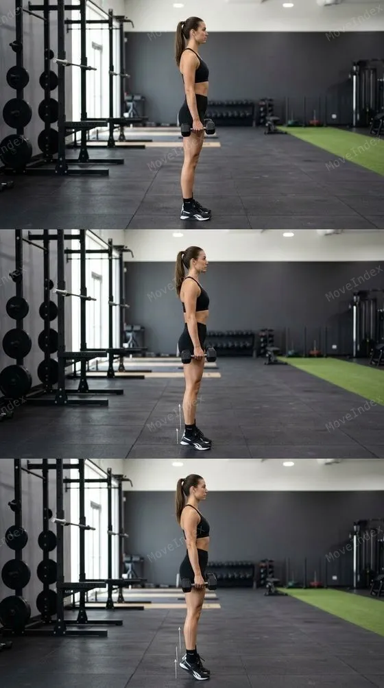 Calf Raise, female athlete, 3 sequential frames