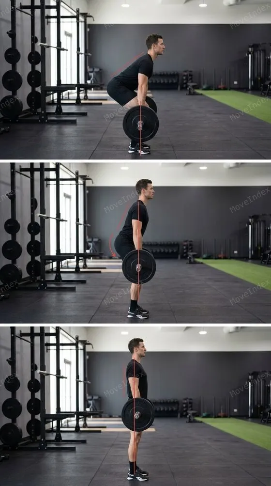 Conventional Deadlift, male athlete, 3 sequential frames
