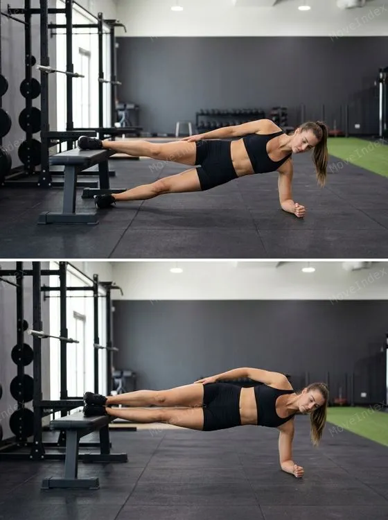 Copenhagen Plank, female athlete, 2 sequential frames
