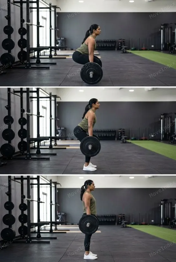 Deadlift, female athlete, 3 sequential frames