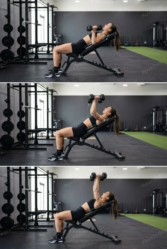 DB Incline Press, female athlete, 3 sequential frames