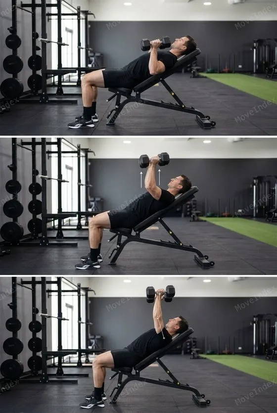 DB Incline Press, male athlete, 3 sequential frames