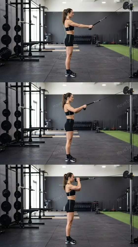 Face Pull (Cable), female athlete, 3 sequential frames