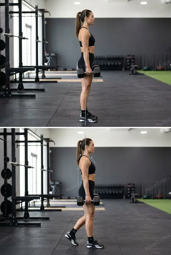 Farmer Carry (DB), female athlete, 2 sequential frames