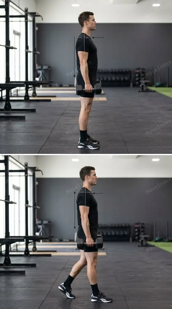 Farmer Carry (DB), male athlete, 2 sequential frames