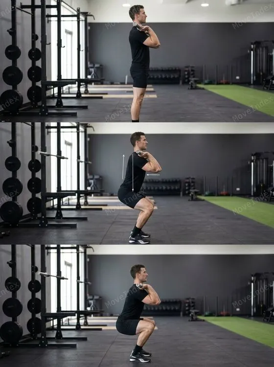 Front Squat, male athlete, 3 sequential frames