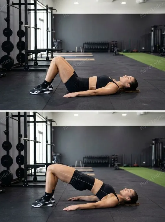 Glute Bridge, female athlete, 2 sequential frames