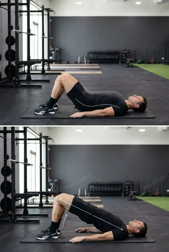 Glute Bridge, male athlete, 2 sequential frames