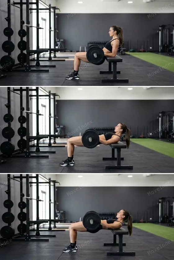 Hip Thrust, female athlete, 3 sequential frames