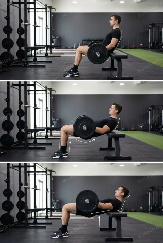 Hip Thrust, male athlete, 3 sequential frames