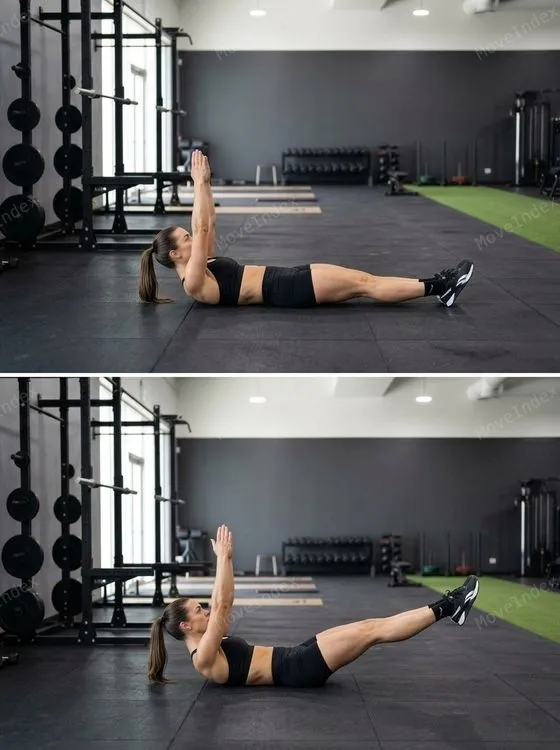 Hollow Body Hold, female athlete, 2 sequential frames