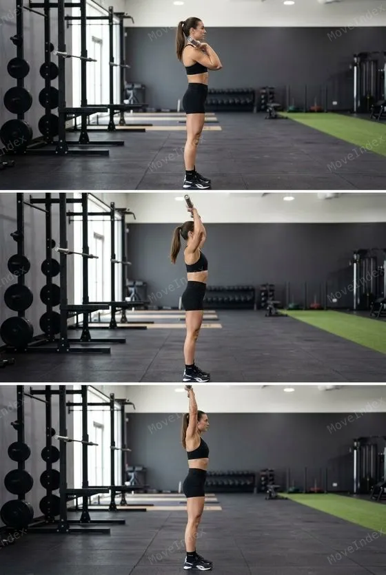 Overhead Press, female athlete, 3 sequential frames