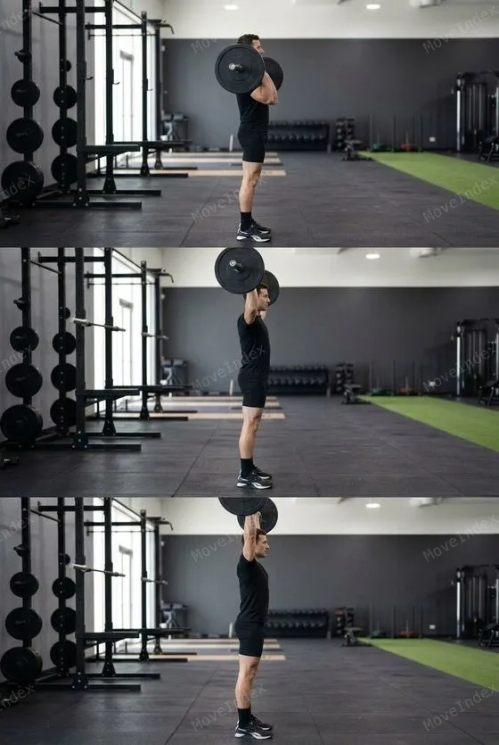 Overhead Press, male athlete, 3 sequential frames