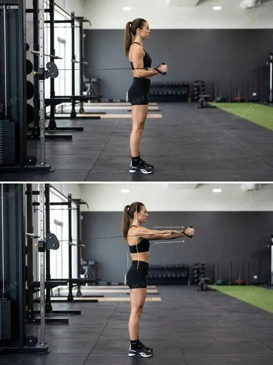 Pallof Press, female athlete, 2 sequential frames