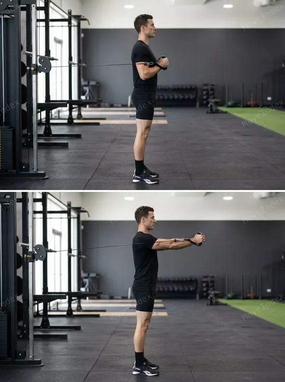 Pallof Press, male athlete, 2 sequential frames