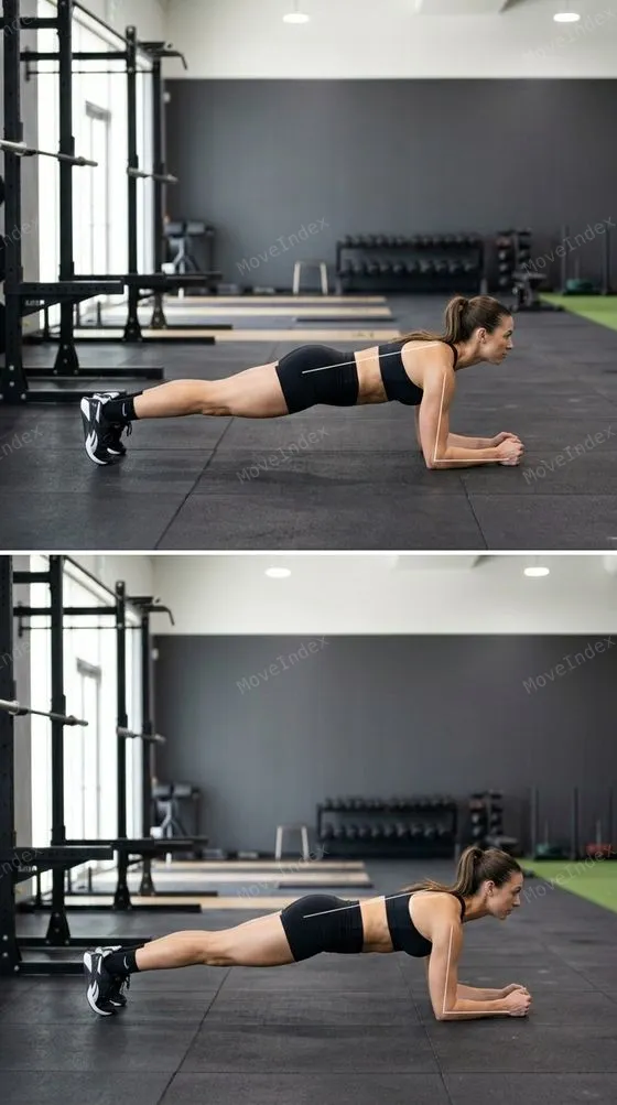 Plank, female athlete, 2 sequential frames