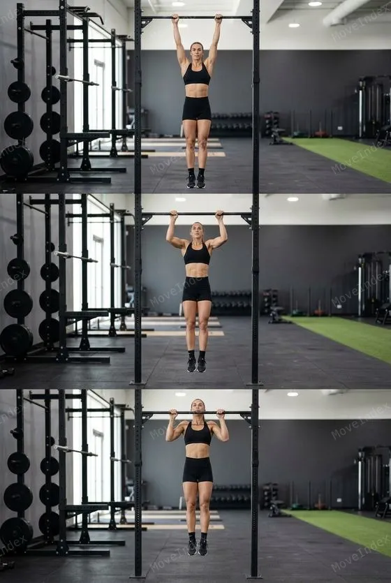 Pull-Up, female athlete, 3 sequential frames