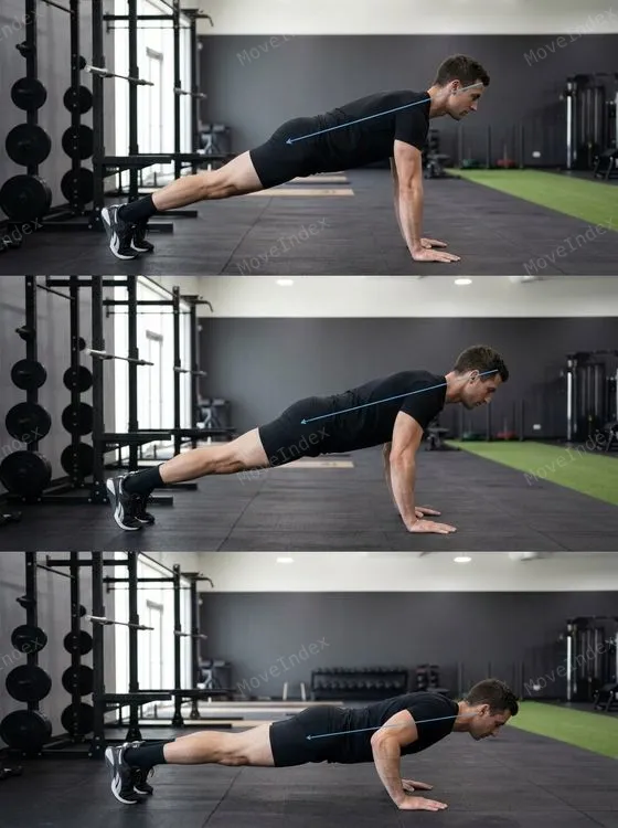 Push-Up, male athlete, 3 sequential frames