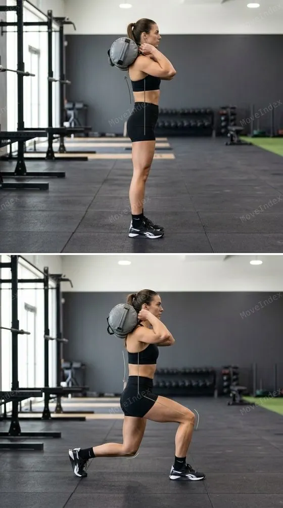 Sandbag Carry, female athlete, 3 sequential frames