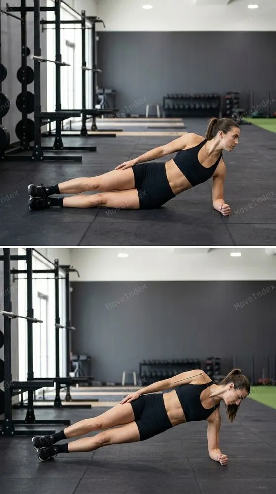 Side Plank, female athlete, 2 sequential frames