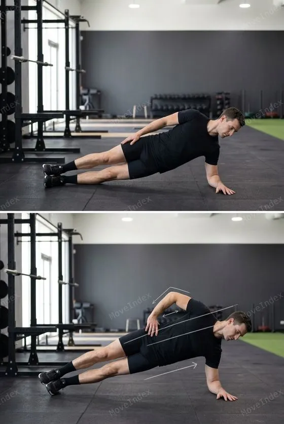 Side Plank, male athlete, 2 sequential frames