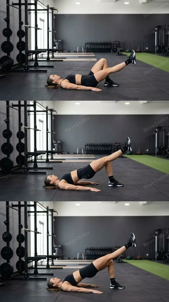 Single-Leg Glute Bridge, female athlete, 2 sequential frames