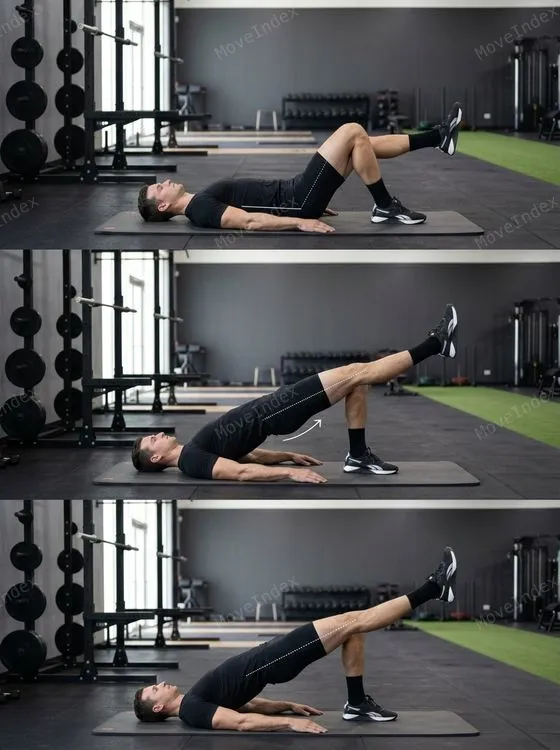 Single-Leg Glute Bridge, male athlete, 2 sequential frames