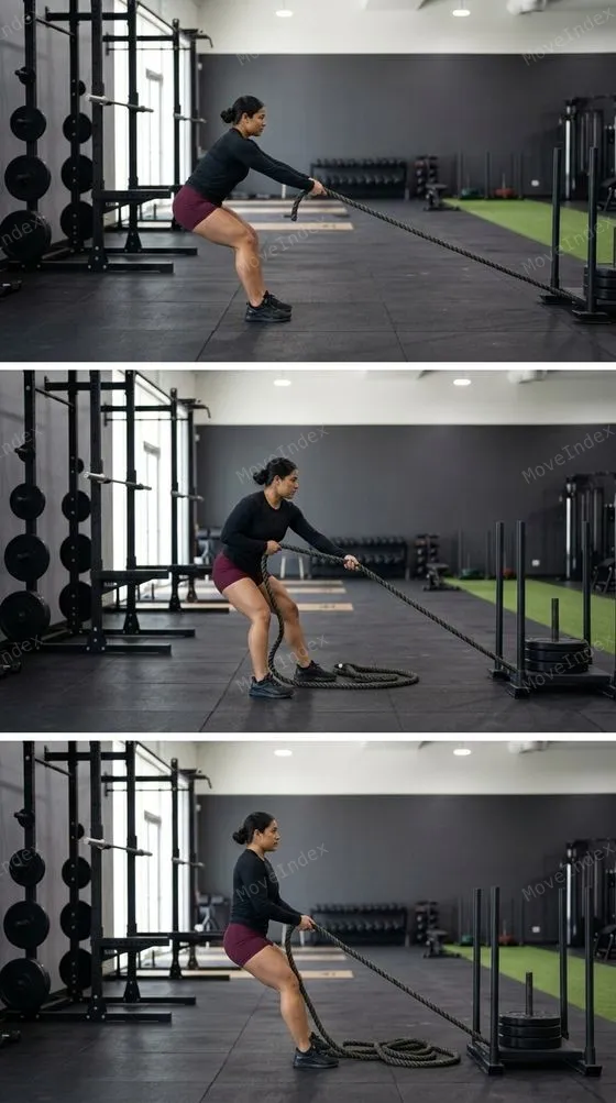 Sled Pull (skill), female athlete, 3 sequential frames