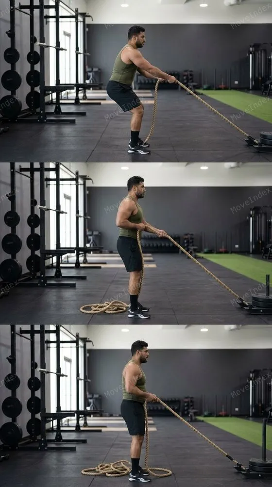 Sled Pull (skill), male athlete, 3 sequential frames