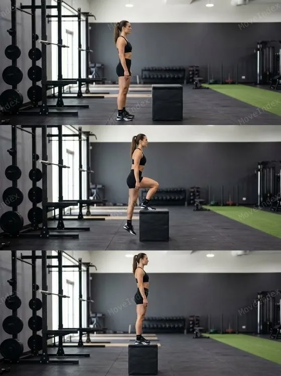 Step-Up, female athlete, 3 sequential frames