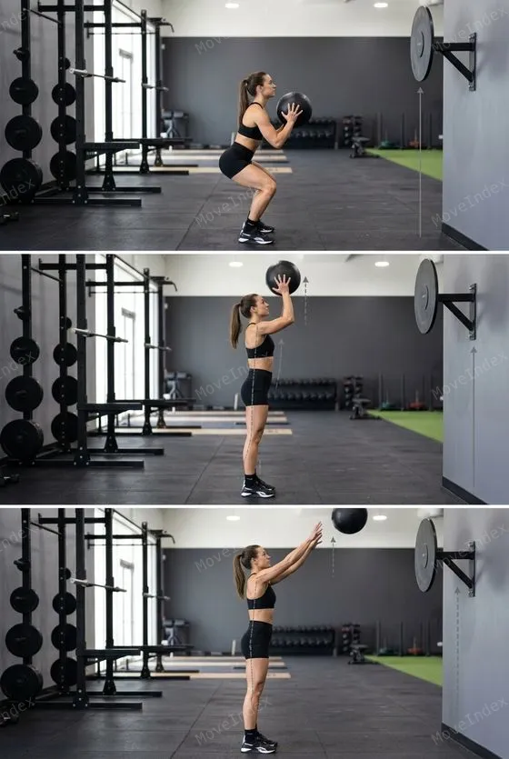 Wall Balls, female athlete, 3 sequential frames