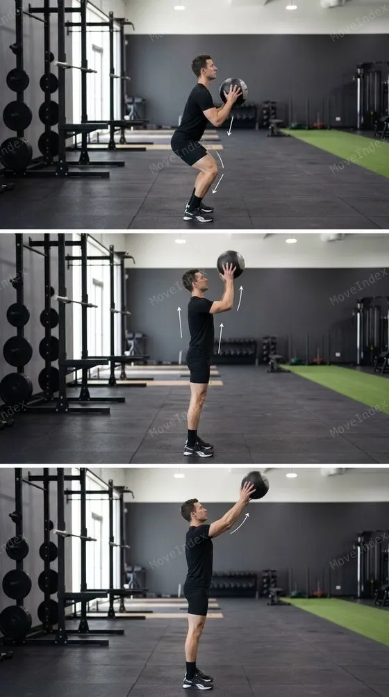 Wall Balls, male athlete, 3 sequential frames
