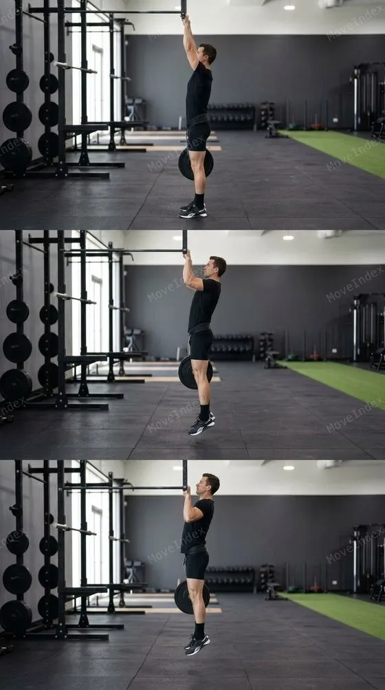 Weighted Pull-Up, male athlete, 3 sequential frames